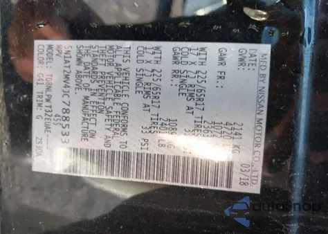 2018 Nissan Rogue S z USA, uszkodzony, nr VIN 5N1AT2MV4JC788533